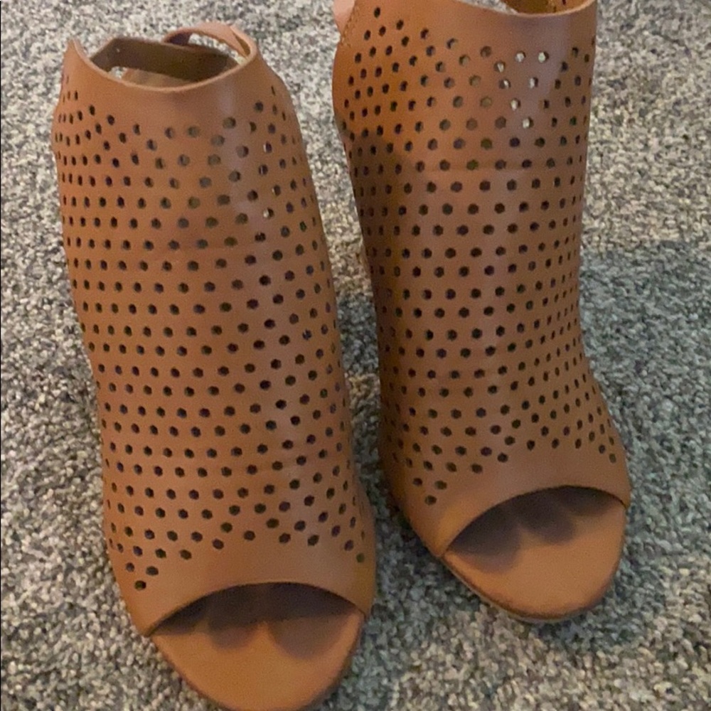 Brown open toe booties